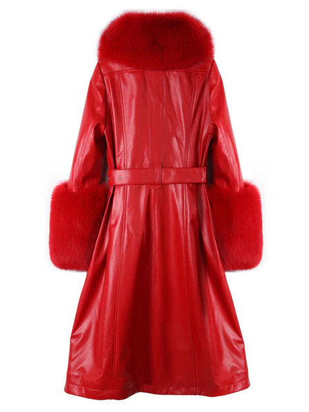 NOOR RED Leather Trench Coat back