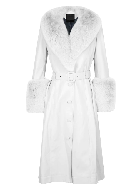 NOOR WHITE Leather Trench Coat front