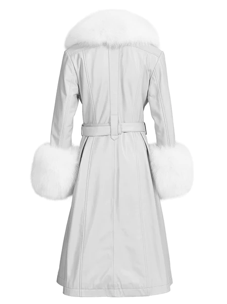 NOOR WHITE Leather Trench Coat back