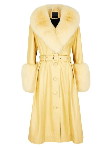 NOOR YELLOW Leather Trench Coat front