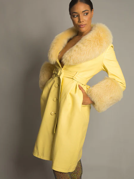 NOOR YELLOW Leather Trench Coat