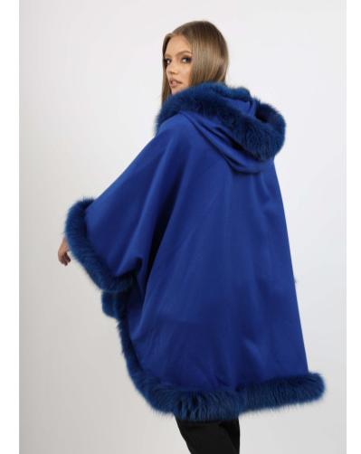 Back view of the Ophelia blue fox fur hooded cape