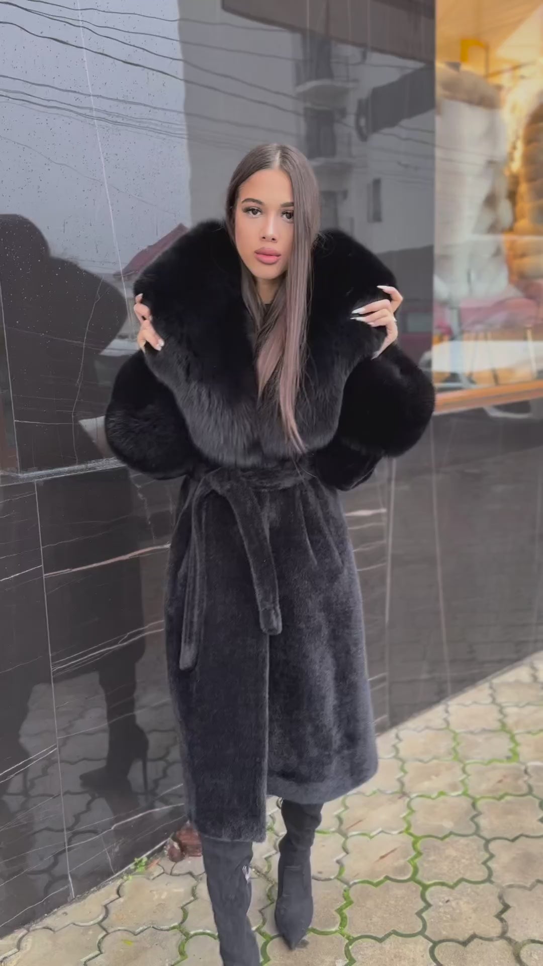 ELISA BLACK Alcantara Fur Coat