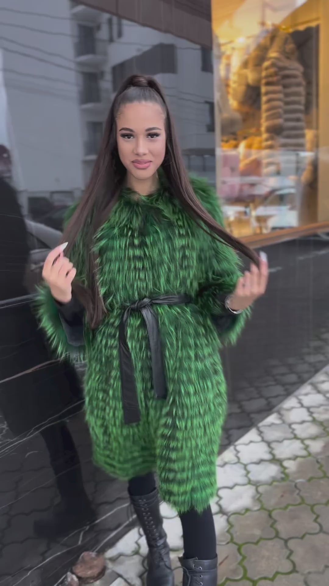 KARINA GREEN Fox Fur Cardigan