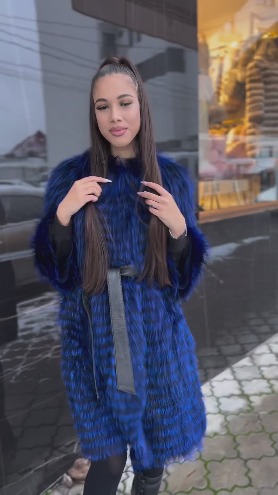 video of karina blue cardigan