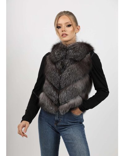 High-Quality Fox Fur Coat - VALENTINA SILVER vest