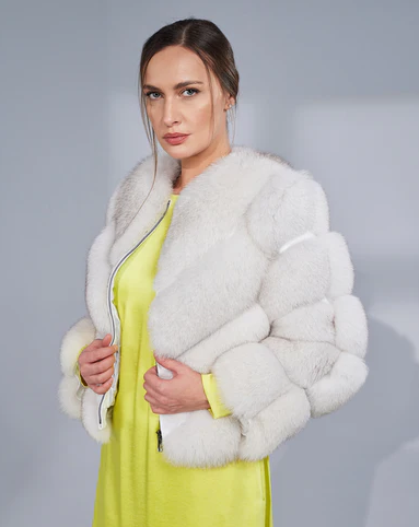 Valentina white fox fur coat side