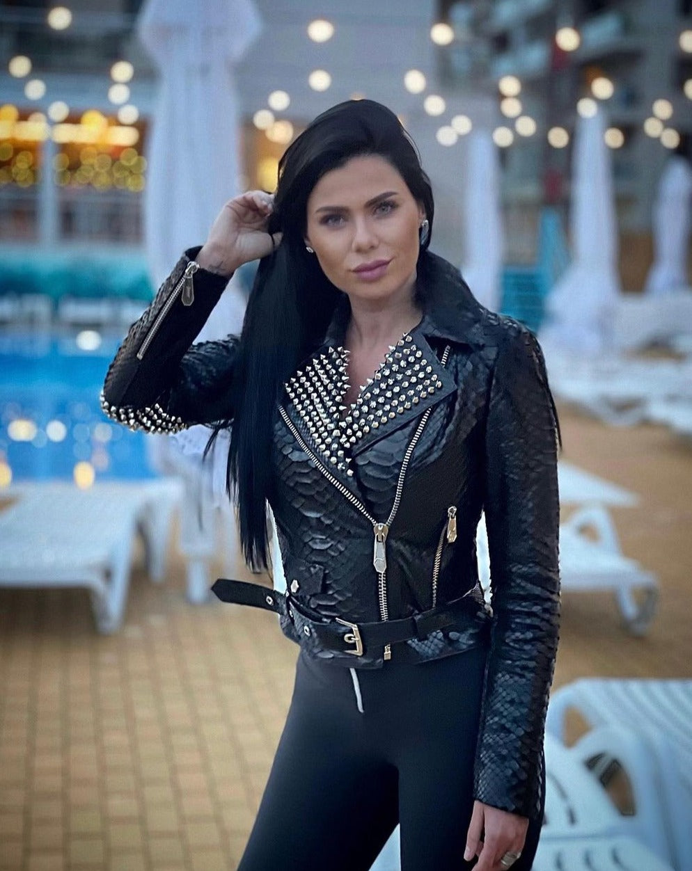 ALESSIA Black Python Leather Jacket from ROHA FURS