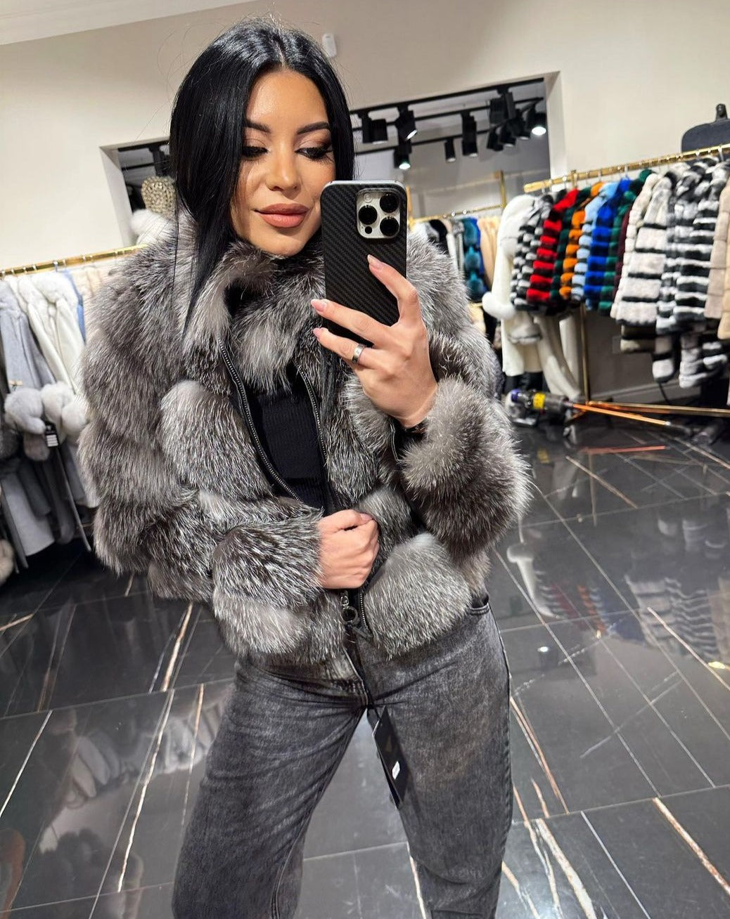 AMIRA GREY  Silver Fox Fur Coat