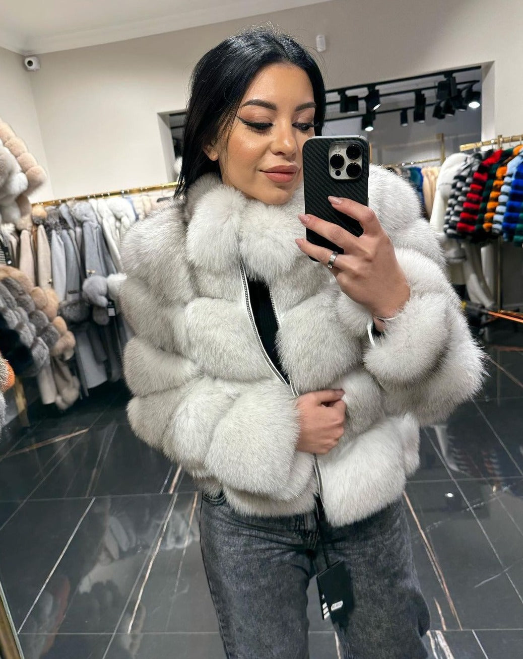 AMIRA WHITE Fox Fur Coat