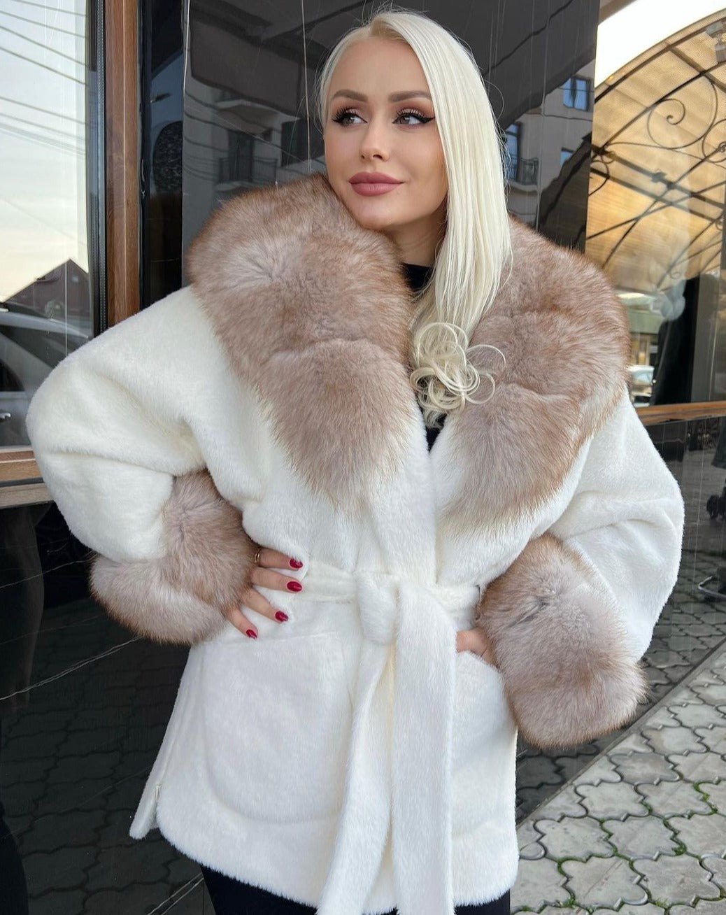 Real white fox hot sale fur coat