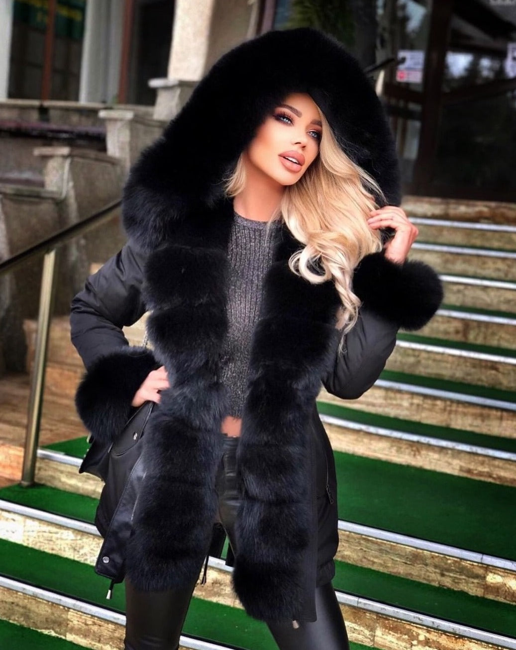 JAIDA BLACK Luxurious Waterproof Parka Jacket