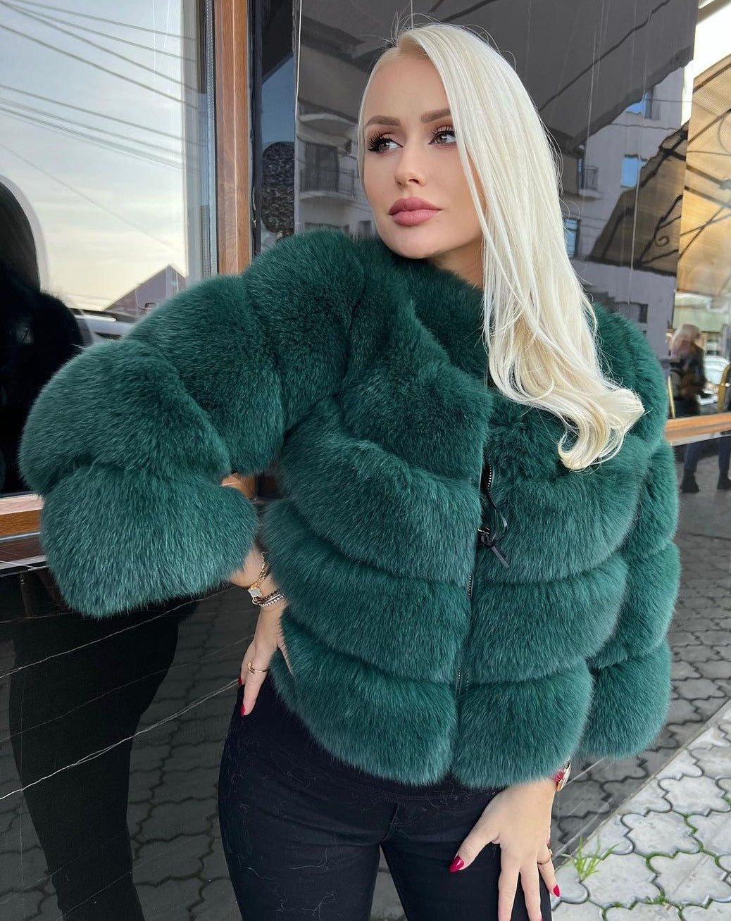 Premium-Quality KAYA GREEN Fox Fur Coat