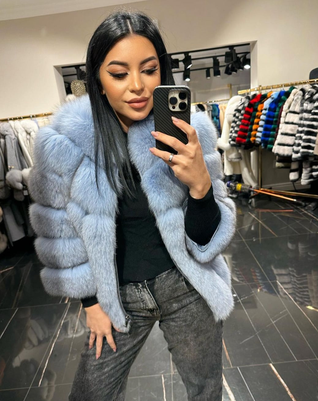 LANI BLUE Elegant Fox Fur Coat