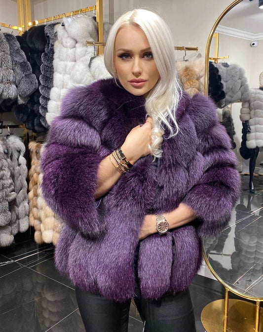 LANI PLUM Luxurious Purple Fox Fur Coat