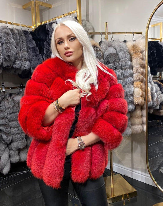 LANI RED Elegant Red Fox Fur Coat