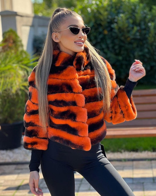 Elegant REA ORANGE Lightweight Chinchilla Rex Coat