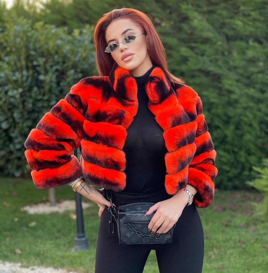 REA RED Chinchilla Rex Waist Line Coat