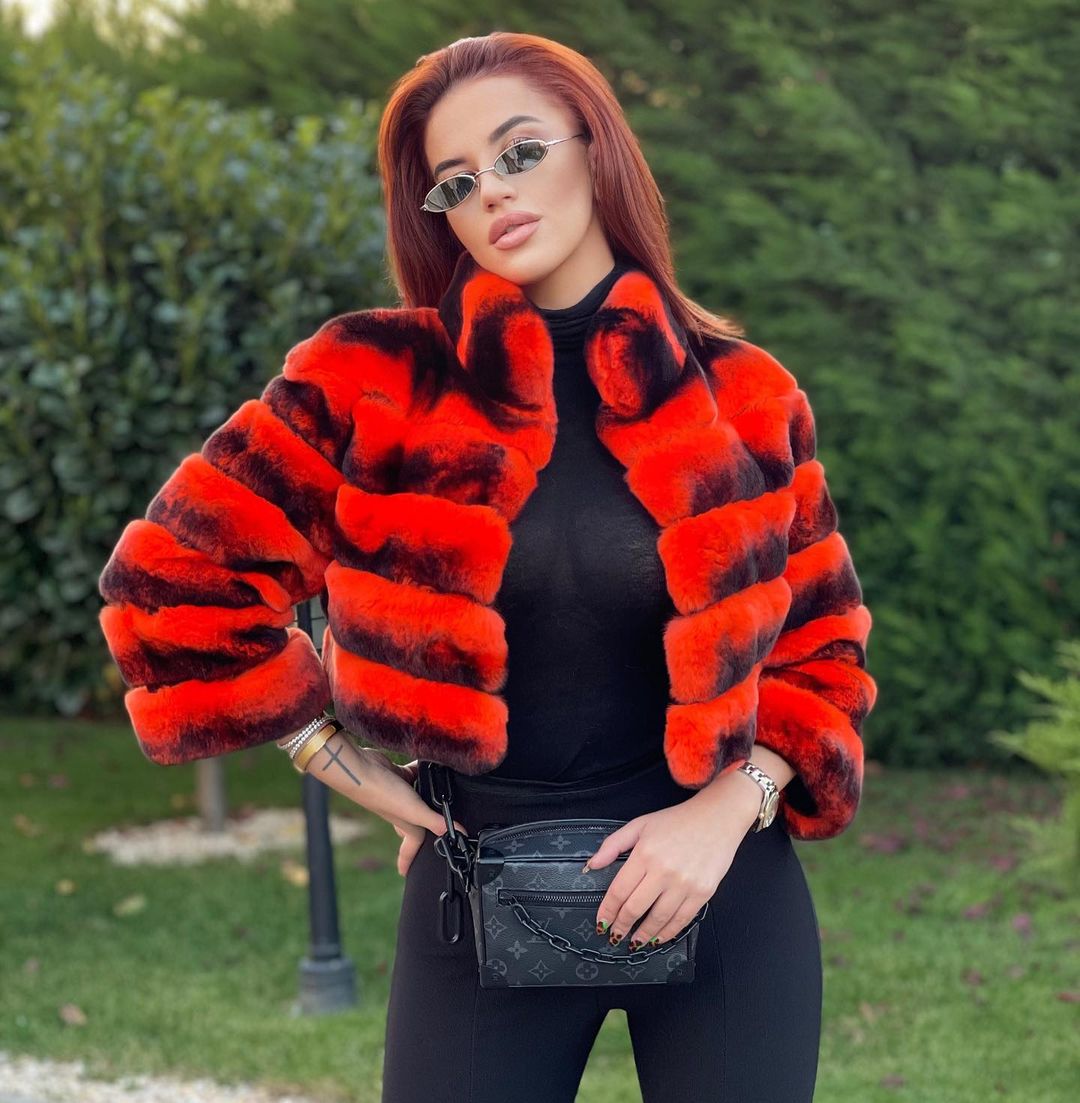 REA RED Chinchilla Rex Waist Line Coat