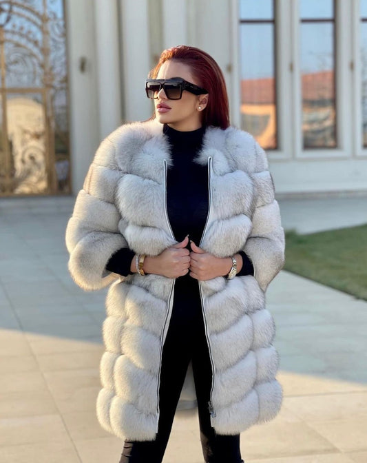 REINE WHITE Fur Coat with Detachable Sleeves