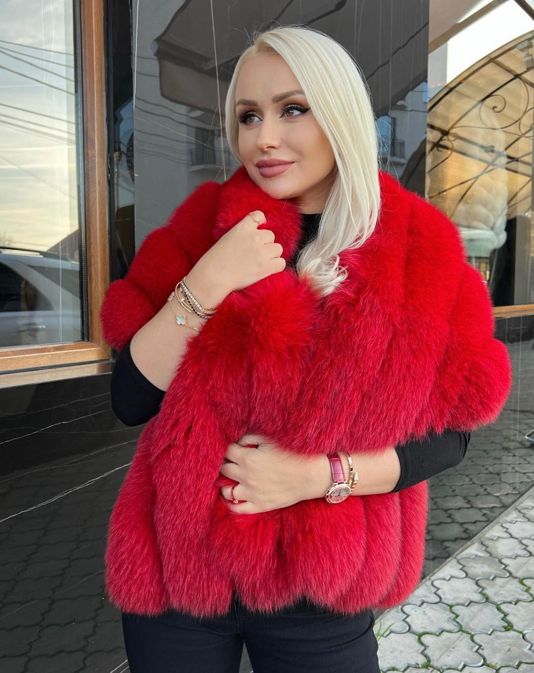 Elegant SORAYA RED Fur Cape for Winter