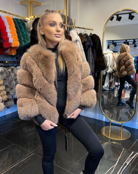 High-Quality Fox Fur Coat - VALENTINA BEIGE