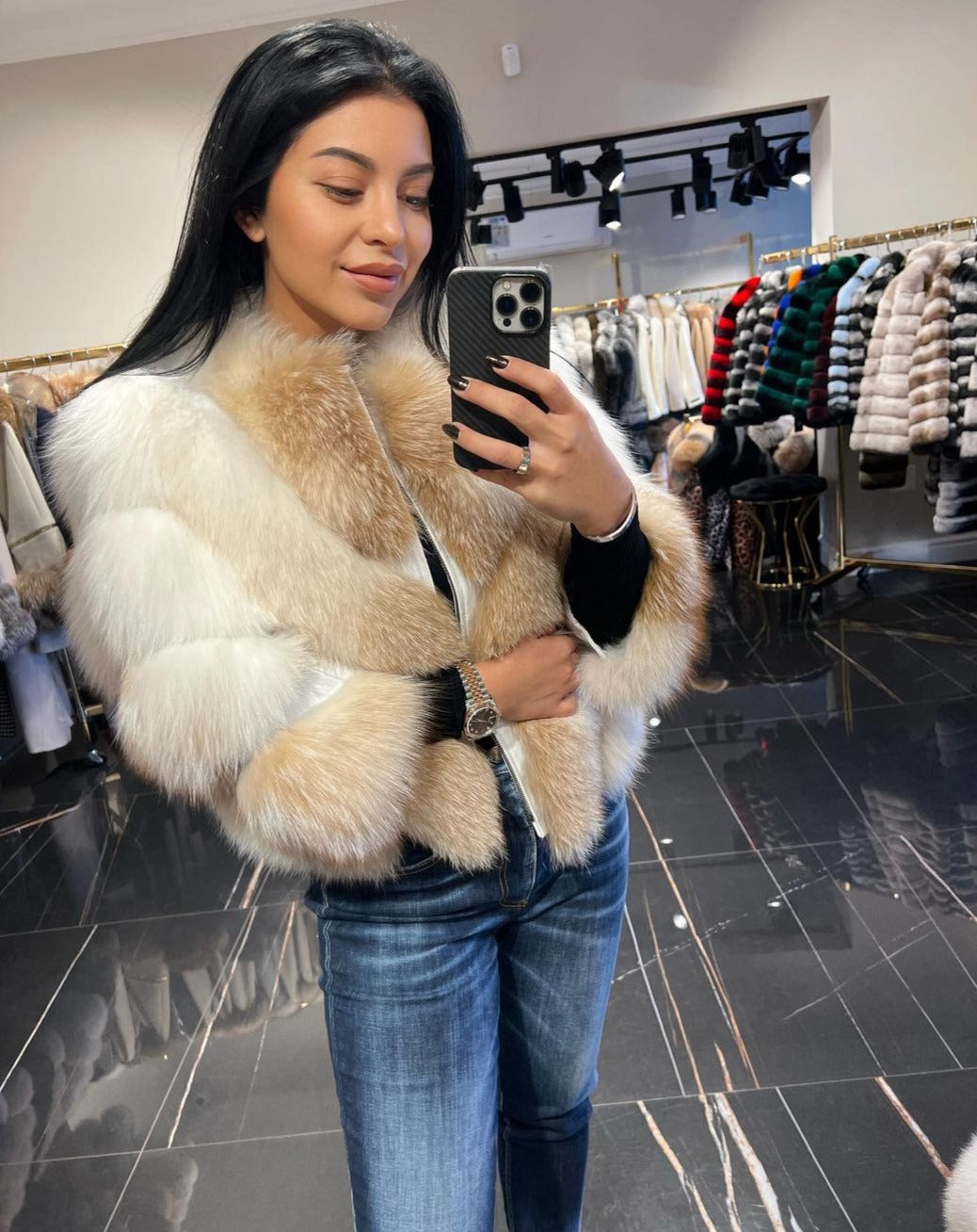 High-Quality Fox Fur Coat - VALENTINA WHITE