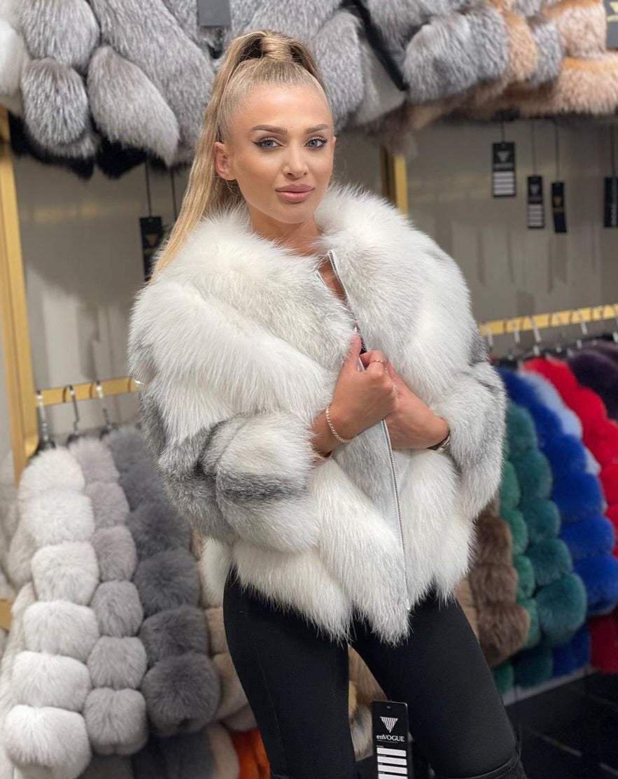 High-Quality Fox Fur Coat - VALENTINA on model