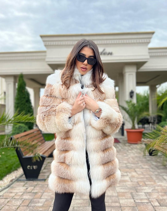 LUISA WHITE Elegant 6-in-1 Fur Coat